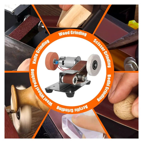 Heavy Duty 7-Speed Reversible Mini Belt Sander With Pure Copper Motor Quiet Operation for wood grinding and knife sharpening.