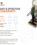 Person installing heavy duty wall mount handrail for stairs and decks, black steel 18 inch rail with weatherproof non slip powder coated finish.
