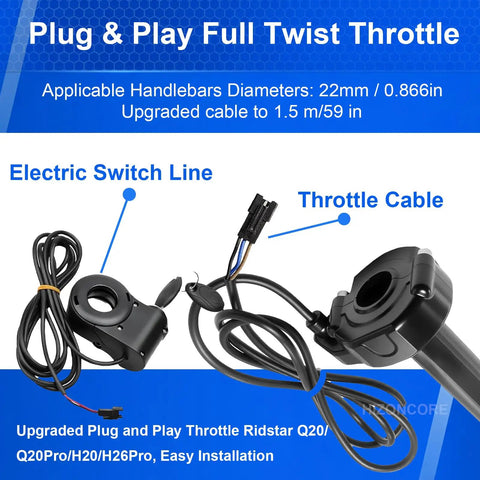 Q20 Full Twist Throttle With Rolling Bearing Ebike Cable Kit For Electric Dirt Bike No Grips 1.5M Cable Plug And Play Install Easy Upgrade For Smoother Acceleration And A Bangin Ride