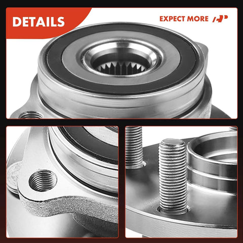 Close-up of Twin Pack Wheel Bearing And Hub Assembly 5 Lug Compatible With Subaru Outback Legacy Forester Impreza Ascent WRX STI WRX Tribeca Replacement Front And Rear Hubs For 2004 Through 2021 Models.