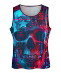 Mens Dope American Flag Skull Print Graphic Tank Top Quick Dry Sleeveless Muscle Shirt front view with bold skull design
