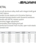 Text details for Metal Speargun With Anodized Aluminum Barrel including specs on elastics, release system, and size variations.