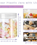 20 Pack 4oz Clear Plastic Jars With Lids Wide Mouth Refillable Storage Containers shown with candy view