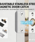 Adjustable Ball Magnetic Door Catch with stainless steel and brass, top view showing magnetic strike, durable silver finish