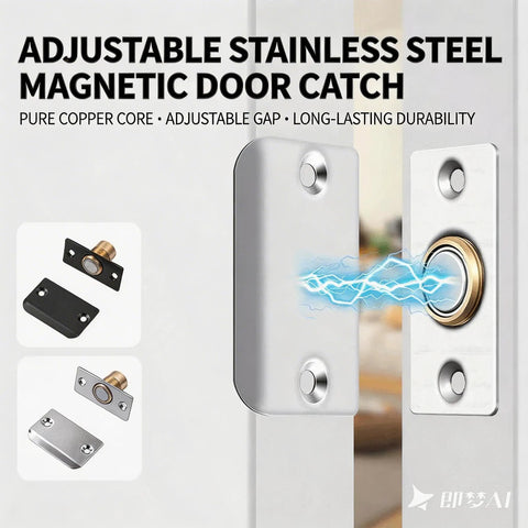 Adjustable Ball Magnetic Door Catch with stainless steel and brass, top view showing magnetic strike, durable silver finish