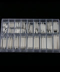 Stainless Steel Watch Link Pins Kit With Storage Box, 180 Pieces, 18 Sizes, 1.8mm And 0.9mm Spring Pins For Metal Links, Replacement Tool Set For Watchmakers And DIY Repair Pros, clear organizer box