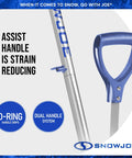 Shovelution Strain Reducing Ice Remover with Assist Handle 18 Inch snow shovel detail showing D-ring grips and handle system.