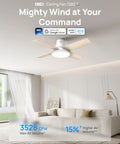 44 Inch Flush Mount Ceiling Fan With Bright Lights, Smart App And Remote Control, Slick Rgbic Mood Lighting, Solid Performance For Ultimate Chill Vibe And Total Room Refresh in modern living room setting.