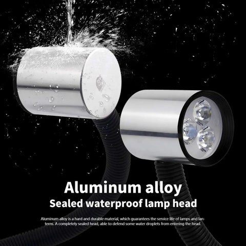Close-up of water-resistant aluminum head of Magnetic IP65 Waterproof Led Work Light with Flexible Gooseneck, showcasing durability.