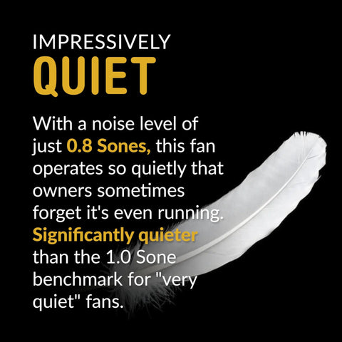 Graphic highlighting quiet operation of 100 CFM Quiet Humidity Sensing Bathroom Exhaust Fan With Energy Star Rating.