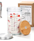 40 Oz Glass Blending Cup For Immersion Blenders With Dual Sealed Lids Wide Mouth Measuring Beaker For Smoothies And Kitchen Prep with strawberries