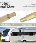 Two Piece Replacement Hex Drive Slick Upgrade For Happijac Camper Screw Jack Systems, showing golden hex grips for RV leveling.