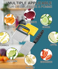 Two-piece stainless steel crinkle cutter set with yellow and black handles for potatoes, carrots, and other vegetables.