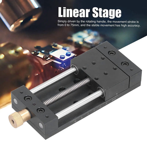 Dope Manual Sliding Table Linear Stage With Aluminum Alloy Rail And Base, Lightweight, Rustproof And Durable, High Precision Motion For CNC, Shop Or Lab Use, Easy Handwheel Drive, Solid Track For Accurate Positioning, black linear stage with 0-75mm stroke