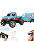 One Sixty Fourth Scale Mini Remote Control Monster Truck With Trailer, Dual 2.4GHz And App Control, Alloy RC Car With LED Lights