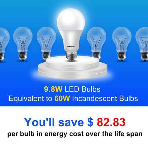 Dimmable A19 LED Bulbs 9.8W Daylight 5000K No Fuss 800 Lumens Energy Star UL Listed CRI90 Plus 60W Incandescent Replacement