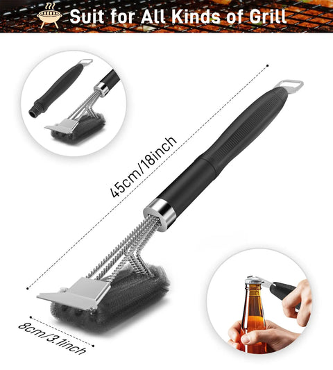 Heavy Duty Grill Brush And Scraper With 18 Inch Adjustable Handle For Outdoor Gas And Charcoal Grills Bottle Opener Included