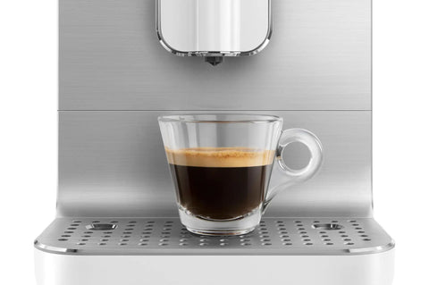 Real Deal Fully Automatic Espresso Machine With Durable Steel Burr Grinder For Bold Whole Bean Coffee And No Fuss Brewing In Sleek Matte White Kitchen Essentials with freshly brewed espresso.