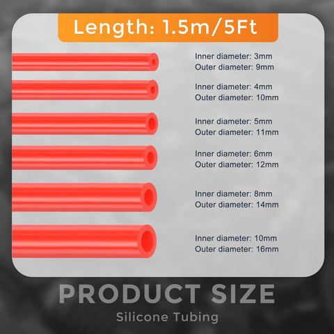 Dmotech 6pc Kit Red Silicone Vacuum Hose Tubing 3mm Wall Fits Engine Intake And Fluid Lines High Performance 130 PSI Heat Resistant Perfect Ride Swap Upgrade For Domestic Or Import Cars, 5ft size chart