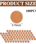 100 Piece Set Of 3/4 Inch Round Cork Furniture Pads With No Fuss Peel And Stick Backing for easy application and clear size display.