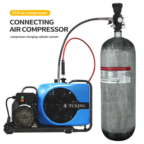 Beefy 4500 Psi 9L Carbon Fiber Scuba Tank With M18x1.5-6H Valve connected to air compressor for charging