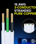 16 AWG 3-conductor stranded copper wires of 6 Ft 360 Degree Rotating Flat Plug Extension Cord With 3 Outlets 16 AWG Grounded Wire White Heavy Duty Power Extension Cable UL Certified 2 Pack Dope Home Office And Gadget Setup