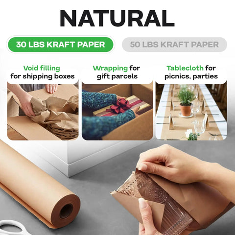 Brown Kraft Paper Roll For Packing And Wrapping, 18 Inch Wide By 1200 Foot Long, Natural Uncoated Kraft Paper, 1800 Sq Ft