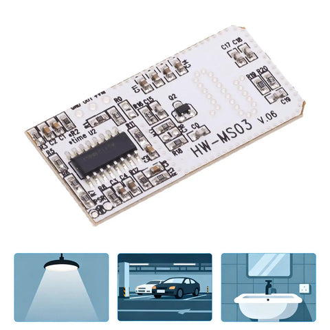 Microwave Sensing Module For Garage Lighting And Building Automation, Compact Single Board Motion Detector With High Frequency Transceivers For Space Constrained Installations, Suitable For Security, Outdoor And Commercial Residential Use, white PCB