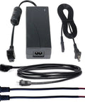 12V 5A power supply for WindyNation linear actuator; includes AC adapter, long extension cable, and wiring (front view).