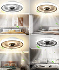 Ultra Thin LED Ceiling Fan With Lights, Dimmable Low Profile Ceiling Fan With Remote in modern bedrooms, six speeds visible.