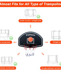 Diagram showing Trampoline Basketball Hoop With Net, Easy Install Backyard Hoop For 25mm Straight Or Curved Poles, Includes Mini Ball
