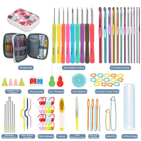 85-Piece Crochet Hooks Kit with Case, Ergonomic Hooks in Stainless and Aluminum, colorful tools, perfect for yarn crafts