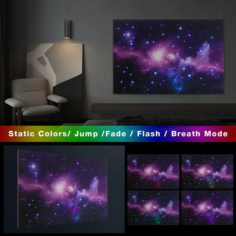 Image of 8 Pack Fiber Optic Starlight Soundproof Foam Panels For Walls And Ceilings, featuring colorful starfield design in a modern room.