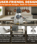 Techtongda Commercial Dough Sheeter Countertop Pizza Pasta Roller With Heavy Duty Conveyor Belt, featuring stainless steel tray and flour hopper.