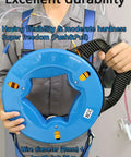 Person holding Heavy Duty Steel Fish Tape Puller 4mm 100 Foot With Storage Case for Wiring Through Attics and Conduits