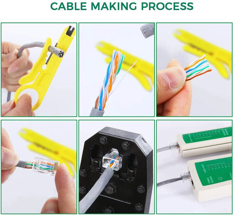 Step-by-step use of 9 In 1 Portable Crimping Tool Kit For Network Cabling And Phone Lines With RJ45 RJ11 RJ12 Connectors Cable Tester Wire Stripper Punch Down Tool Coupler And More