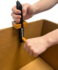 Pro All In One Box Resizer Tool With Adjustable Depth Guide Cardboard Cutter And Scoring Wheel For Quick Ship Ready Box Prep Packaging And Online Seller Needs on corrugated box