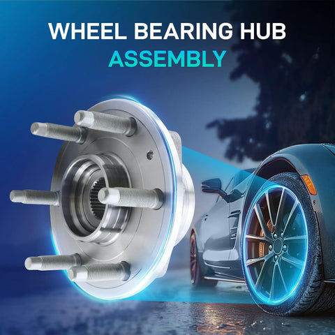 Front Wheel Bearing And Hub Assembly For 2007 To 2014 Cadillac Escalade ESV EXT 4WD AWD And 2007 To 2013 Avalanche Silverado 1500 Suburban 1500 Tahoe Heavy Duty Front Hub Replacement with car wheel background
