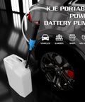 Plug And Play Battery Powered Siphon Pump For Gasoline Diesel And Water Transfer No Sweat Utility Fluid Pump With Integrated Filter And Heavy Duty Clamping Clip Two Point Two Gallons Per Minute positioned next to a fuel container.