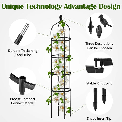 Built Tough Obelisk Trellis For Climbing Plants Outdoor 6 Ft Tall Round Plant Support details, decorations, steel tube, insert tip