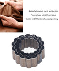 Five Piece Flower Shaped Leather Cutter Set With Alloy Steel Hollow Punch Tools Ranging From 30mm To 50mm on display