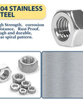 Two In One Hex Nut Kit For DIY And Automotive, 510 Piece SAE And Metric Nut Set, 304 Stainless Steel Nuts, close-up view