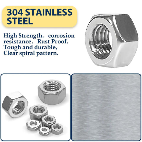 Two In One Hex Nut Kit For DIY And Automotive, 510 Piece SAE And Metric Nut Set, 304 Stainless Steel Nuts, close-up view