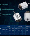 Three Twenty Pieces Micro DC Motors 1.5V to 3V 23000 RPM for DIY Toys and Science Projects; specs display with voltage and RPM details.