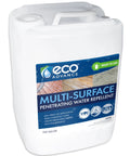 No Sweat Water Repellent Sealant For Concrete Brick Stone Stucco And Wood Decks Breathable Clear Finish Tough As Nails in a five-gallon jug.