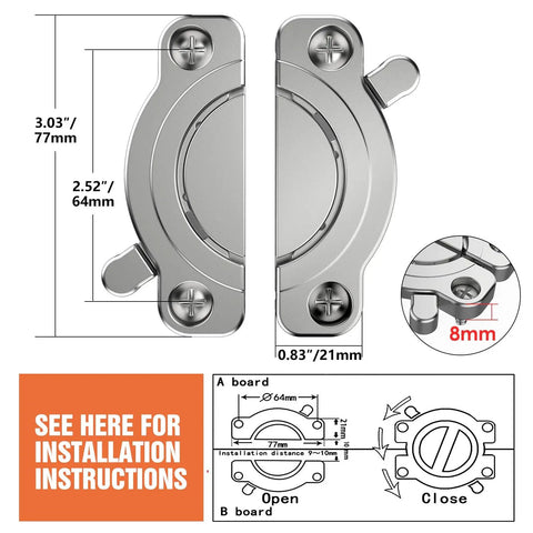 Heavy Duty Zinc Alloy Table Leaf Locks Rotating Latch Hardware Lock dimensions 3.03x2.52 inches for secure table connections.