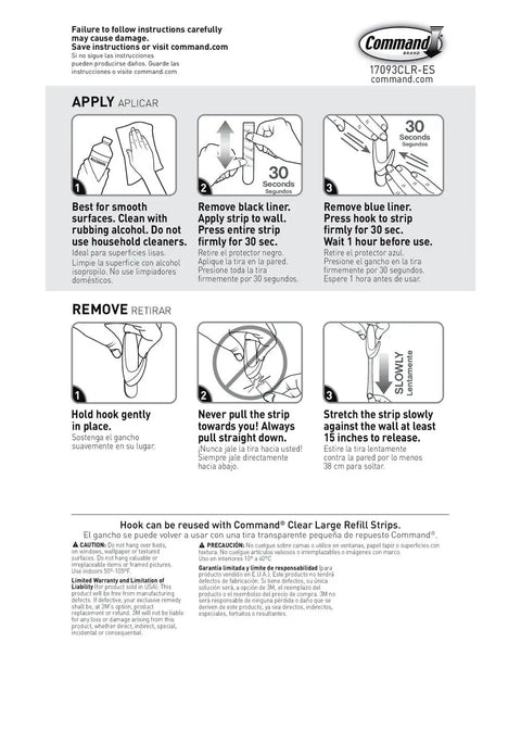 Instructions for Six Pack Large Clear Hooks Damage Free Hanging Holds Up To 4 Lbs Each Indoor Plastic Hooks No Tools Needed