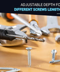 Close-up of Woodworking Countersink Drill Bit Set 5 Piece 3 In 1 Chamfer Bits With Depth Adjustable M2 Pilot Bits on workbench