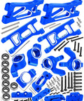 Aluminum Suspension Arms, Caster Blocks, Steering Blocks, Rear Stub Axle Carriers And Suspension Mount Upgrade Kit For 1 24 Micro B 2S 2WD And 1 28 Micro T 2S 2WD RC Cars Navy Blue CNC Machined For Precision And Durable Performance displayed with screws and bearings