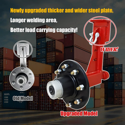 Comparison of old and upgraded steel plate models for Two Pack Shipping Container Wheels With Eight Lug Configuration And Axle Ratchet Tie Down System For Moving Empty 20 To 40 Foot Marine Containers Marine Container Accessories Each Unit Certified To Support Up To 8800 Pounds in front of stacked containers.